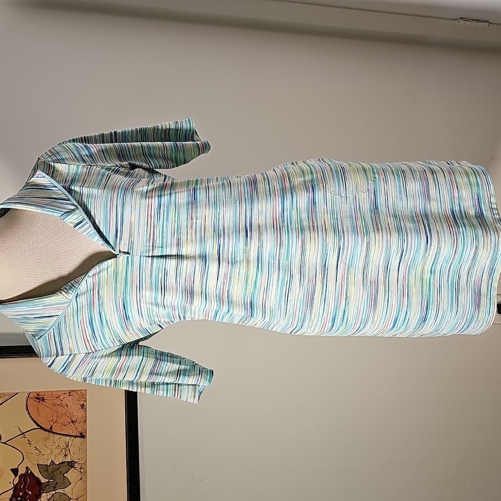 Lands' End Women's Henley Zipper- Blue and Pink Red Yellow Swim Dress. Sz‎ Small